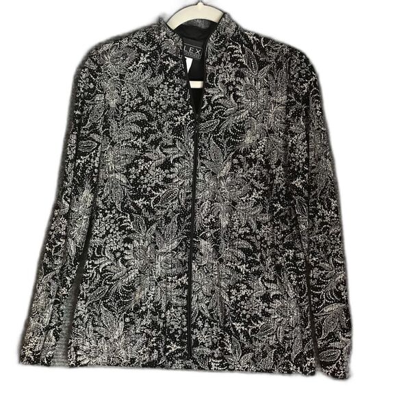 Alex Evenings Jacket Women’s Size Small Black & Silver Zipper Front Long Sleeve - Picture 1 of 13